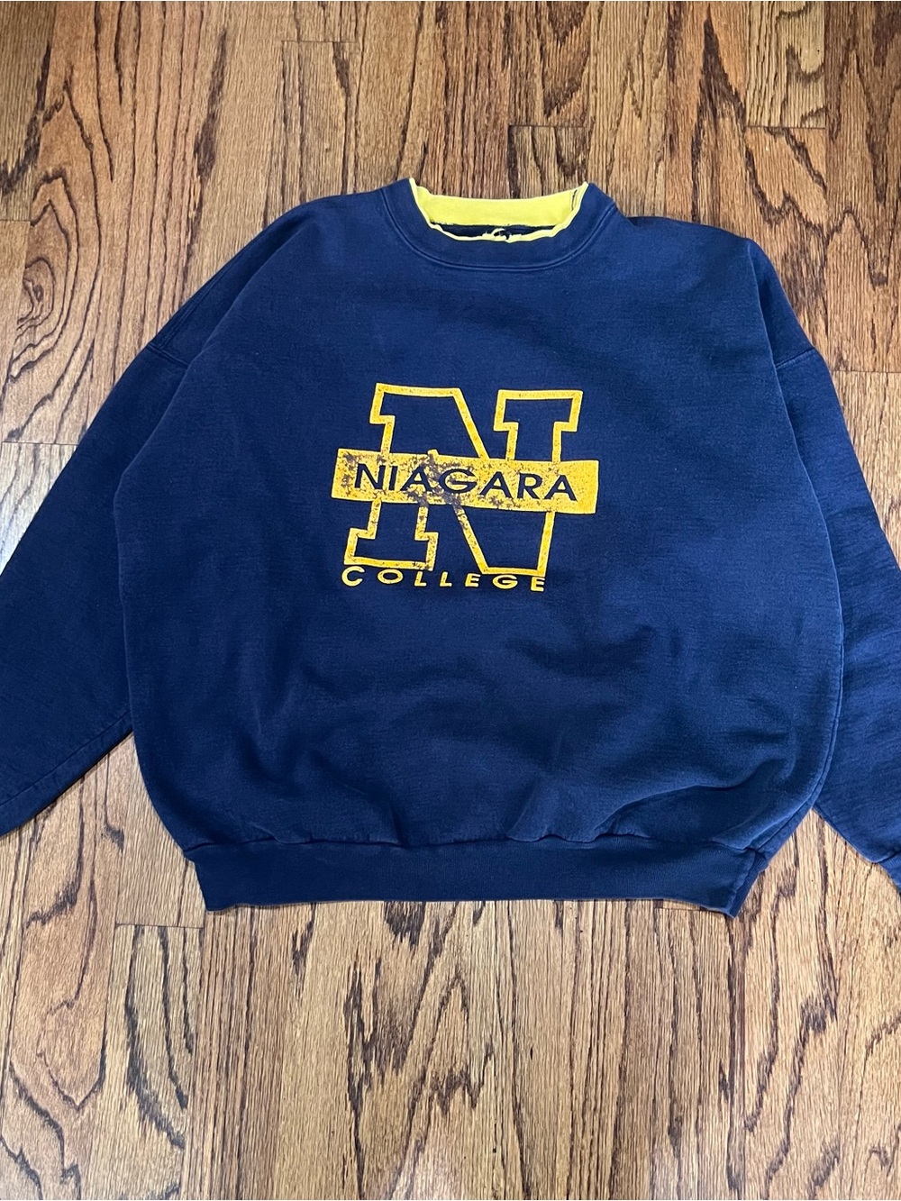 Niagara College Navy and Yellow Crewneck Sweatshirt